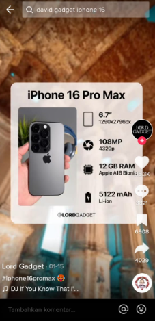 Viral iPhone 16 Pro Max di TikTok Dengan Spesifikasinya