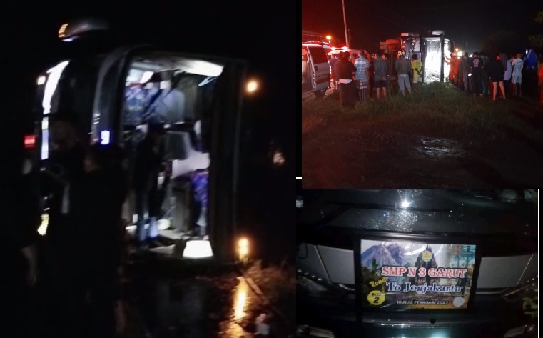 Bus Rombongan Siswa dan Guru SMPN 3 Garut Kecelakaan Ketika Pulang dari Jogjakarta Menuju Garut