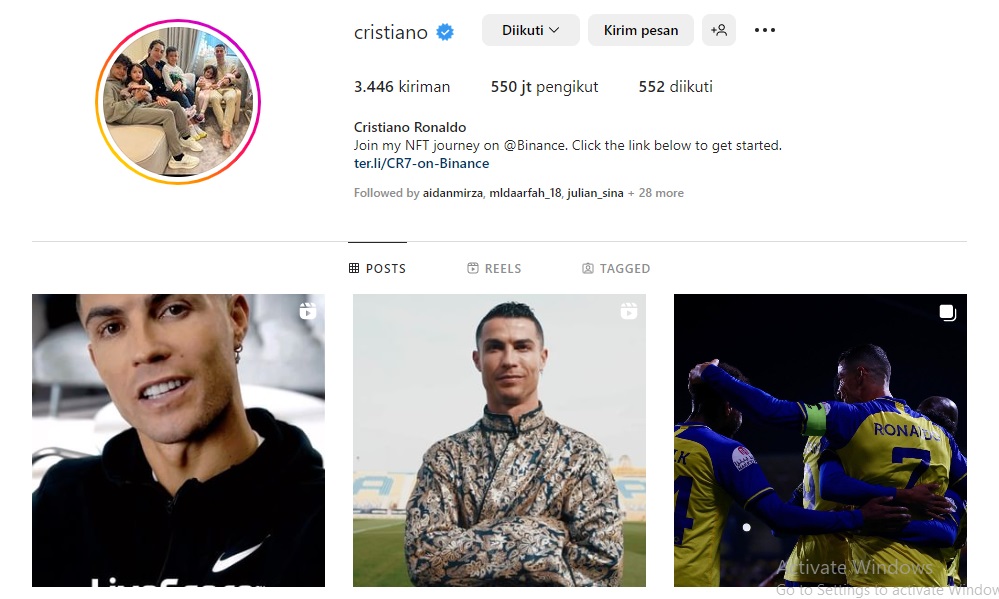 Kelas ! Cristiano Ronaldo Jadi Manusia Pertama yang Tembus 550 Juta Followers di Instagram