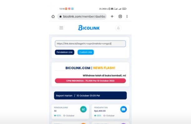 Mendapatkan uang dari Bicolink, melalui Link Tutorial