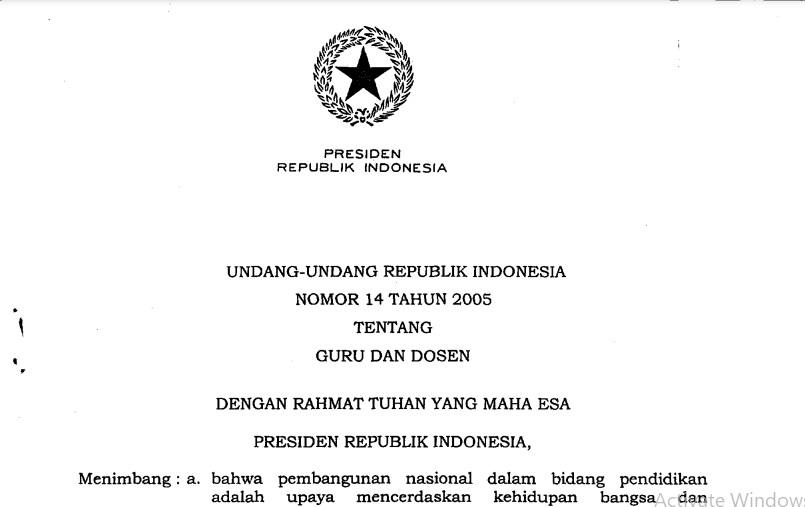 screenshot salinan Undang-undang No 14 tahun 2005 tentang Guru dan Dosen