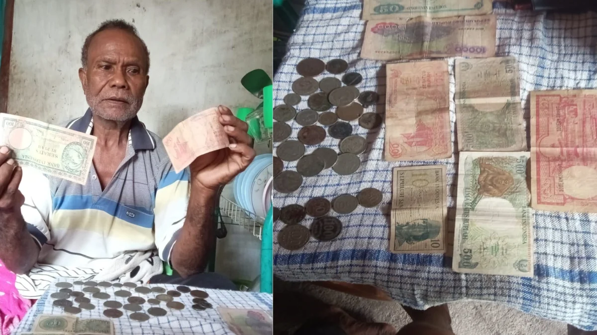 Jorge De Araujo, warga Dusun Labarai RT 06 Desa Kamanasa, Kecamatan Kamanasa, Kabupaten Malaka, Nusa Tenggara Timur (NTT) siap menjual uang kuno miliknya