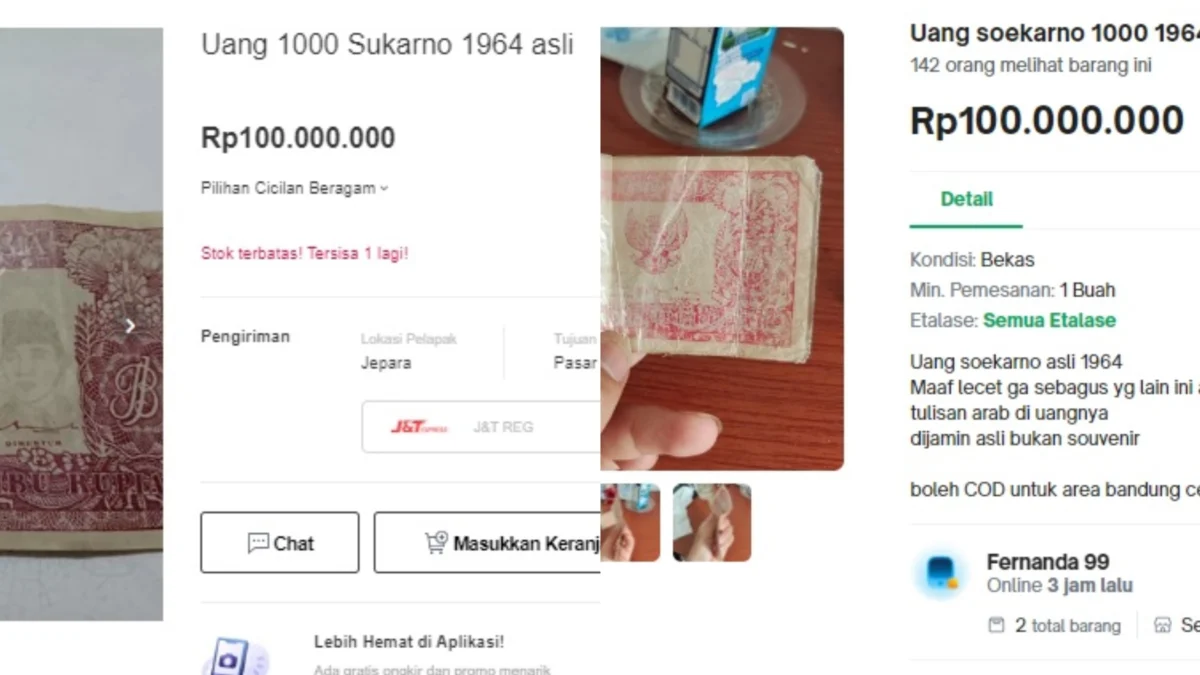 Uang Kertas Kuno Gambar Soekarno Dijual Rp100 Juta di Toko Online