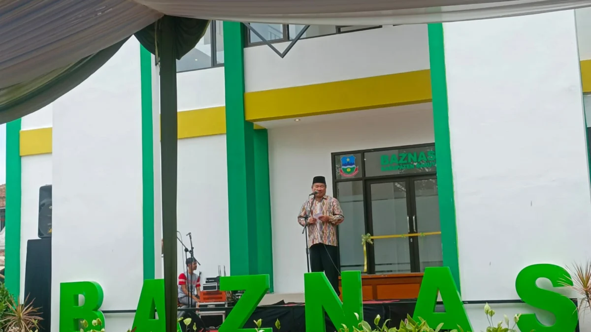 Bupati Garut, Rudy Gunawan saat memberikan sambutan di Gedung Baznas baru.