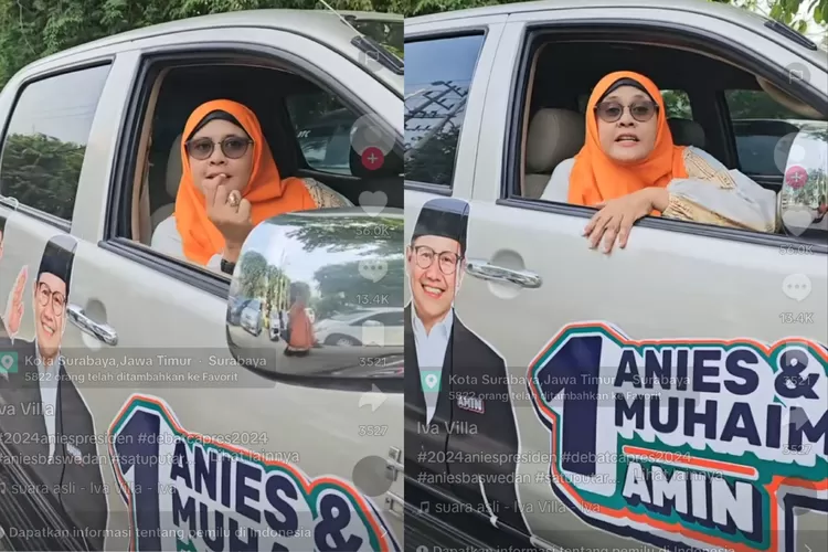 Viral Aksi Emak-Emak Pamer Pasang Stiker Kampanye Anies di Mobilnya