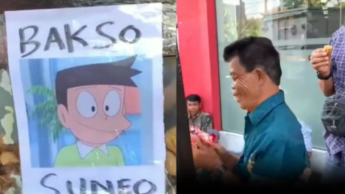 Viral! Penjual Bakso di Surabaya Mirip Suneo dari Doraemon, Netizen Terhibur